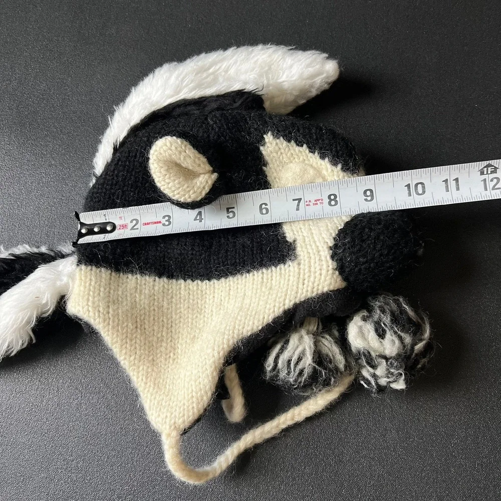 DeLux Kids Skunk Trapper Hat Wool Blend Fleece Lined Animal Earflap Black White